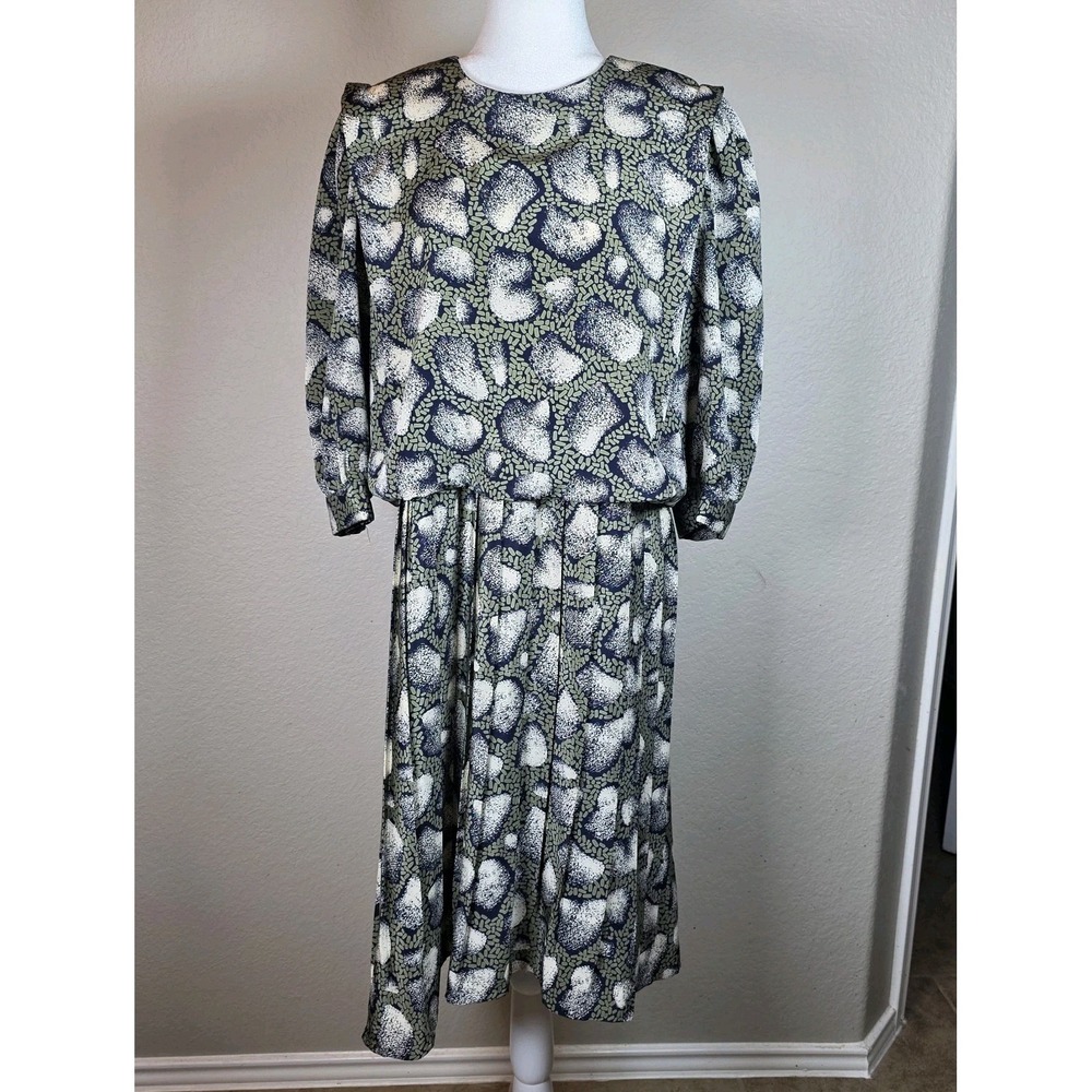 Vintage 80s ILGWU  Perception Dress With Pleated Skirt. Secretary Style Size L‎